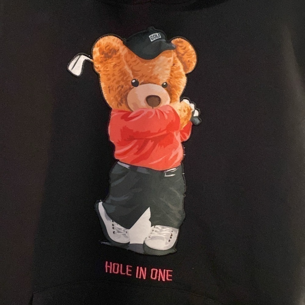 Black Pike Teddy Bear golf hole in one embroidered pocket fleece lined hoody - Picture 2 of 13